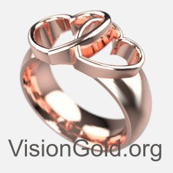 Ασημένιο Γυναικείο Δαχτυλίδι Με Σχέδιο Διπλή Καρδιά Σε Ροζ