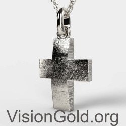 Oxidized Silver Rough Finish Cross Men Pendant 0301