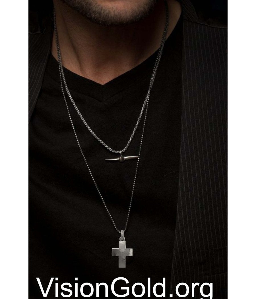 Oxidized Silver Rough Finish Cross Men Pendant 0301