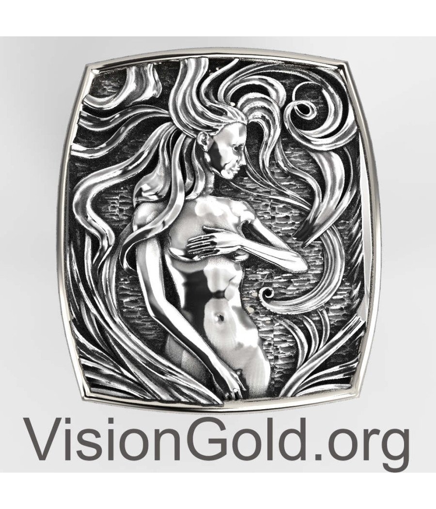 Vintage Boho Large Ring Unisex Silver With Woman Design 0772L