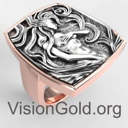 Art Nouveau Vintage Boho Δαχτυλίδι Με Σμιλεμένη Γυναικεία Μορφή