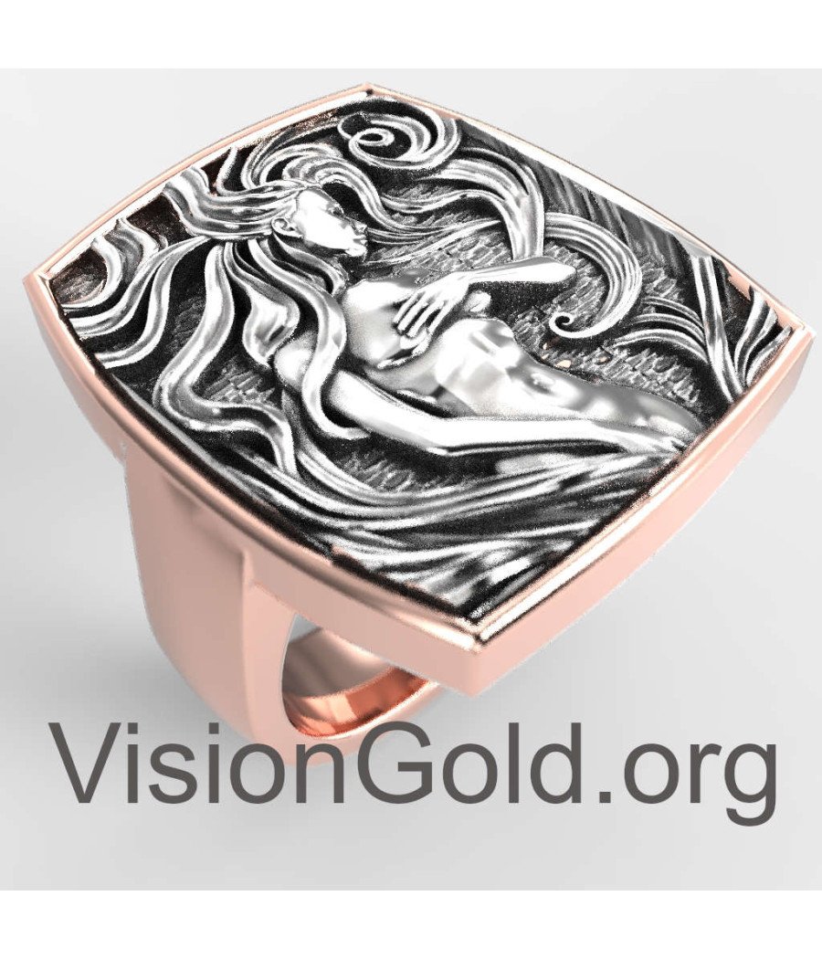 Art Nouveau Vintage Boho Δαχτυλίδι Με Σμιλεμένη Γυναικεία Μορφή