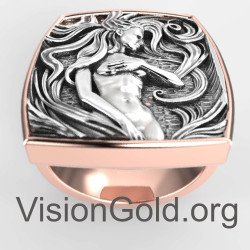 Art Nouveau Vintage Boho Δαχτυλίδι Με Σμιλεμένη Γυναικεία Μορφή