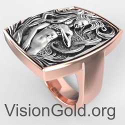 Art Nouveau Vintage Boho Δαχτυλίδι Με Σμιλεμένη Γυναικεία Μορφή