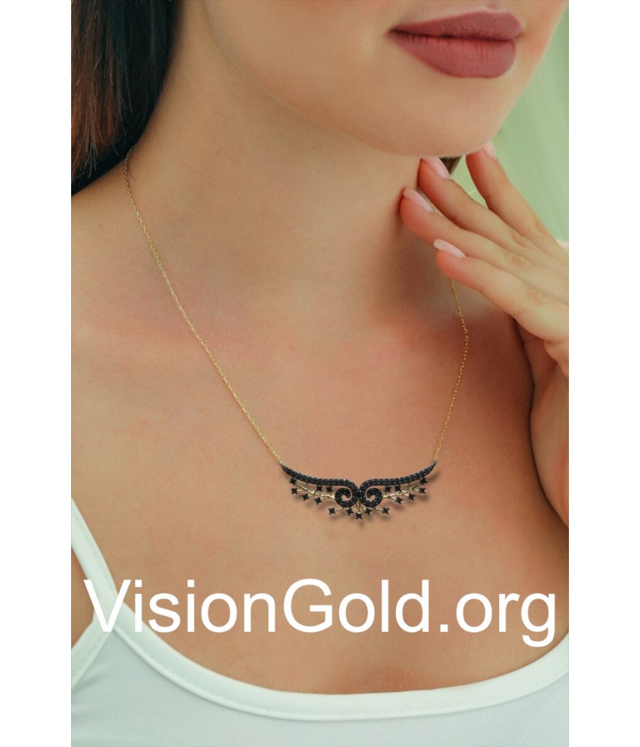 Collar moderno-ala - Collar - Collar con alas de ángel y circonita rosa chapado en oro