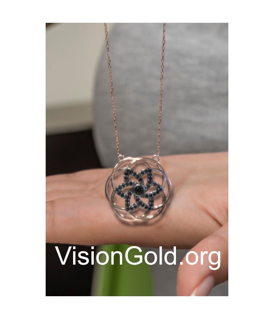 VisionGold.org® Sterling Silver Rosette Pendant Necklace, Anniversary Gift, Gifts For Her