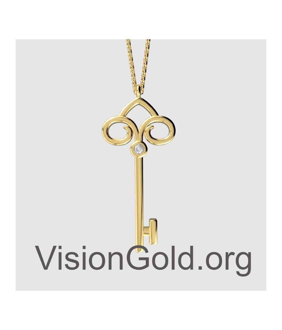 Κολιέ Κλειδί Από Ασήμι 925 Με Ζιργκόν-Ασημένιο Κολιέ Κλειδί