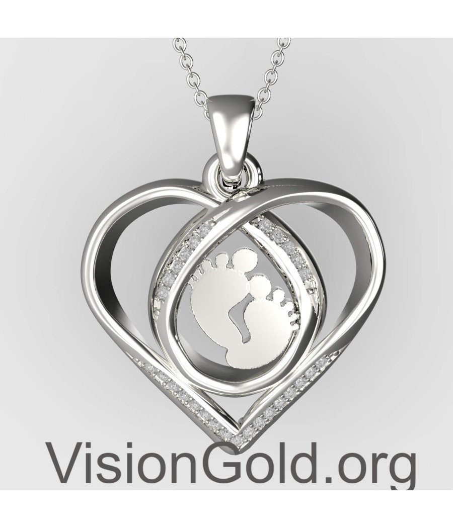 New Mom Necklace Baby Footprint Heart