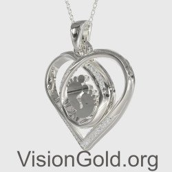 Ασημένιο Κολιέ  Καρδιά Με Πατουσάκια