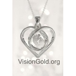 Ασημένιο Κολιέ  Καρδιά Με Πατουσάκια