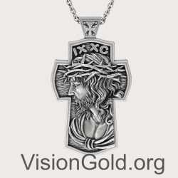 православный серебряный крест Иисуса 0305