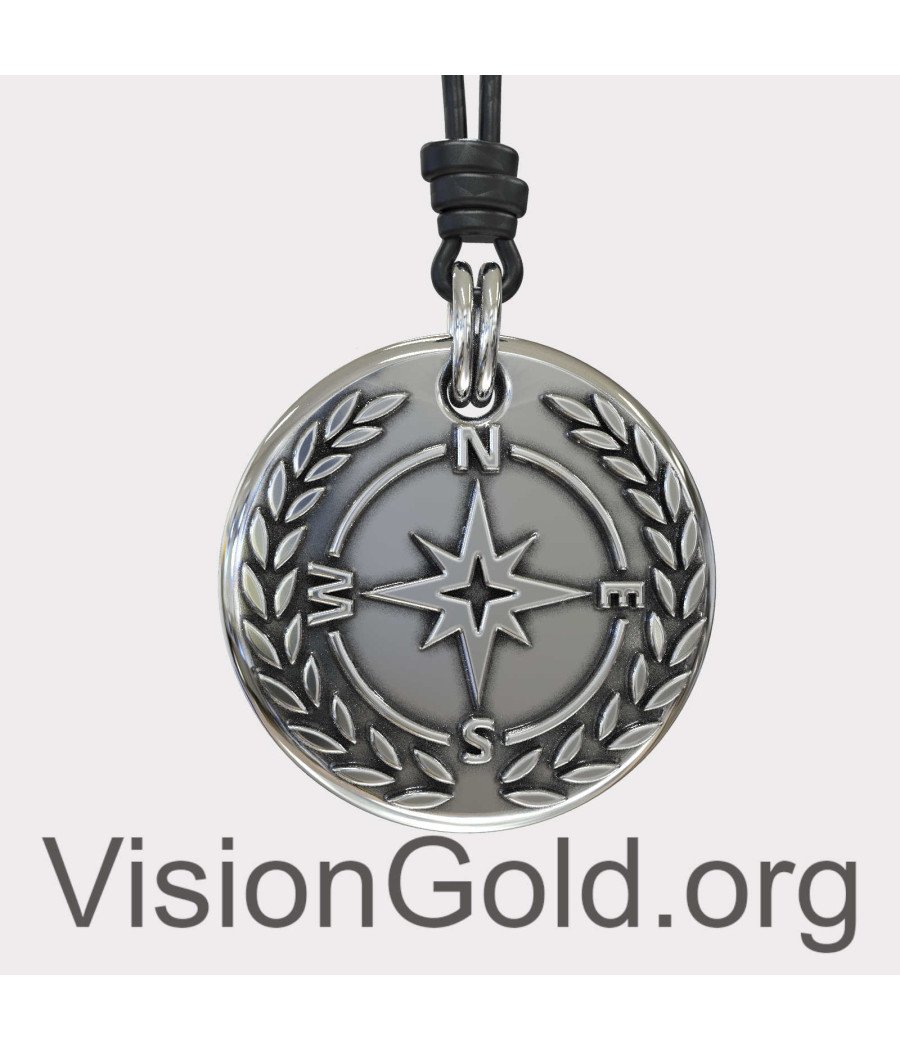 Silver Compass Mens Necklace - Silver Pendant Necklace For Men