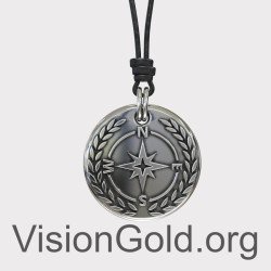 Silver Compass Mens Necklace - Silver Pendant Necklace For Men