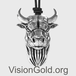 Серебряный кулон с головой быка - ожерелье со знаком зодиака