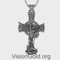 Handgefertigtes Silberkreuz mit Erzengel Michael 0326