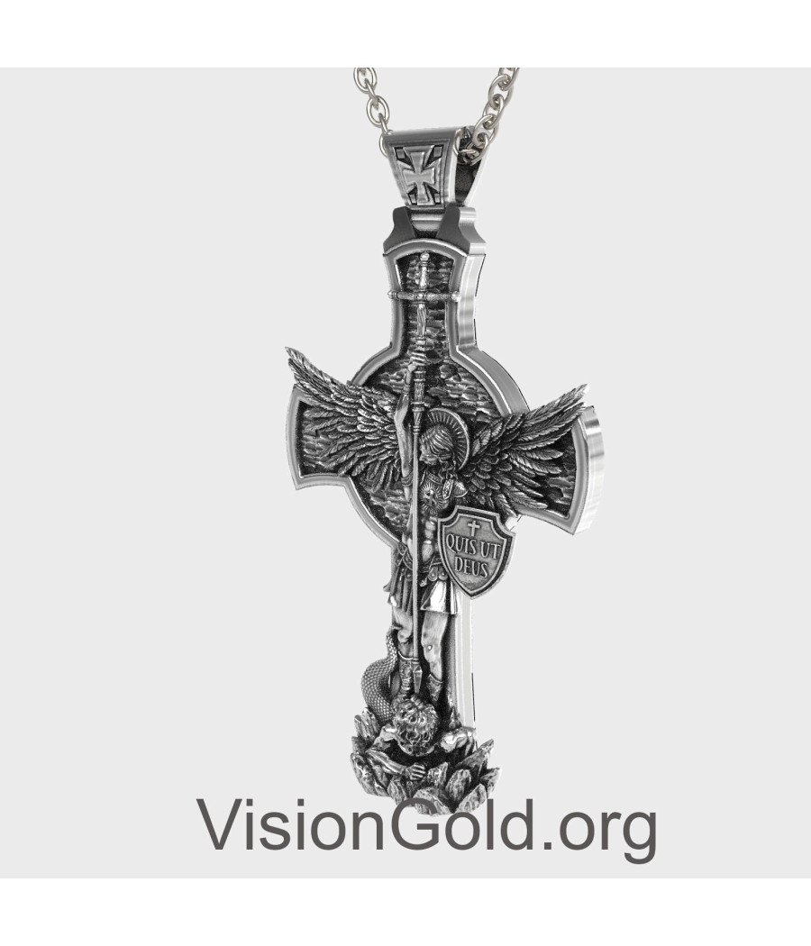 Ожерелье с православным крестом Святого Михаила Покровителя 0326