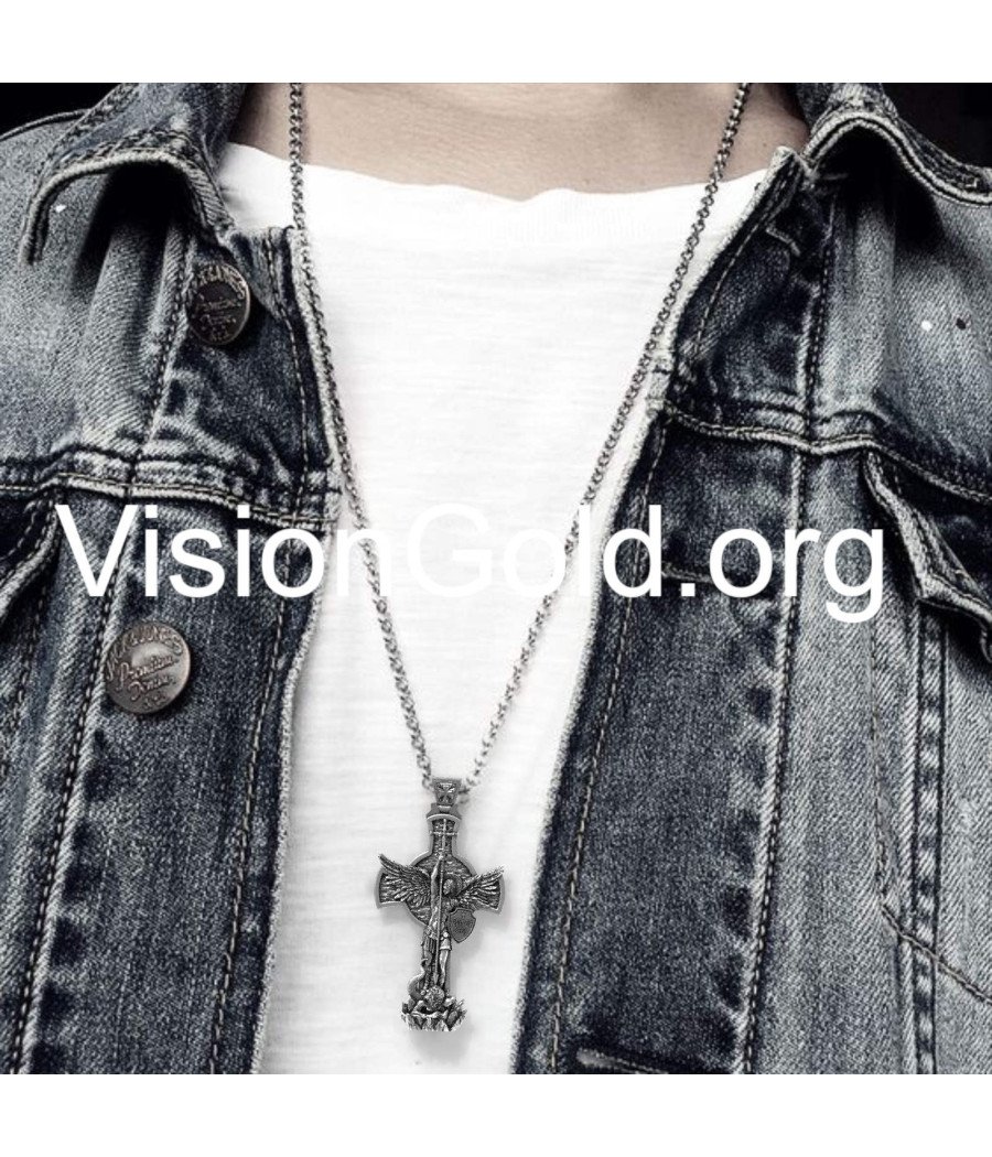 Ожерелье с православным крестом Святого Михаила Покровителя 0326