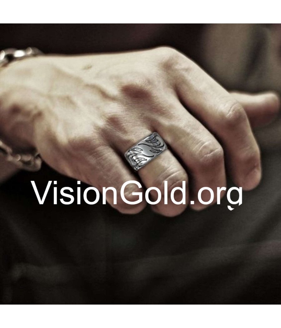 Мужское кольцо ручной работы из серебра 925 пробы с орнаментом в виде племенных тату