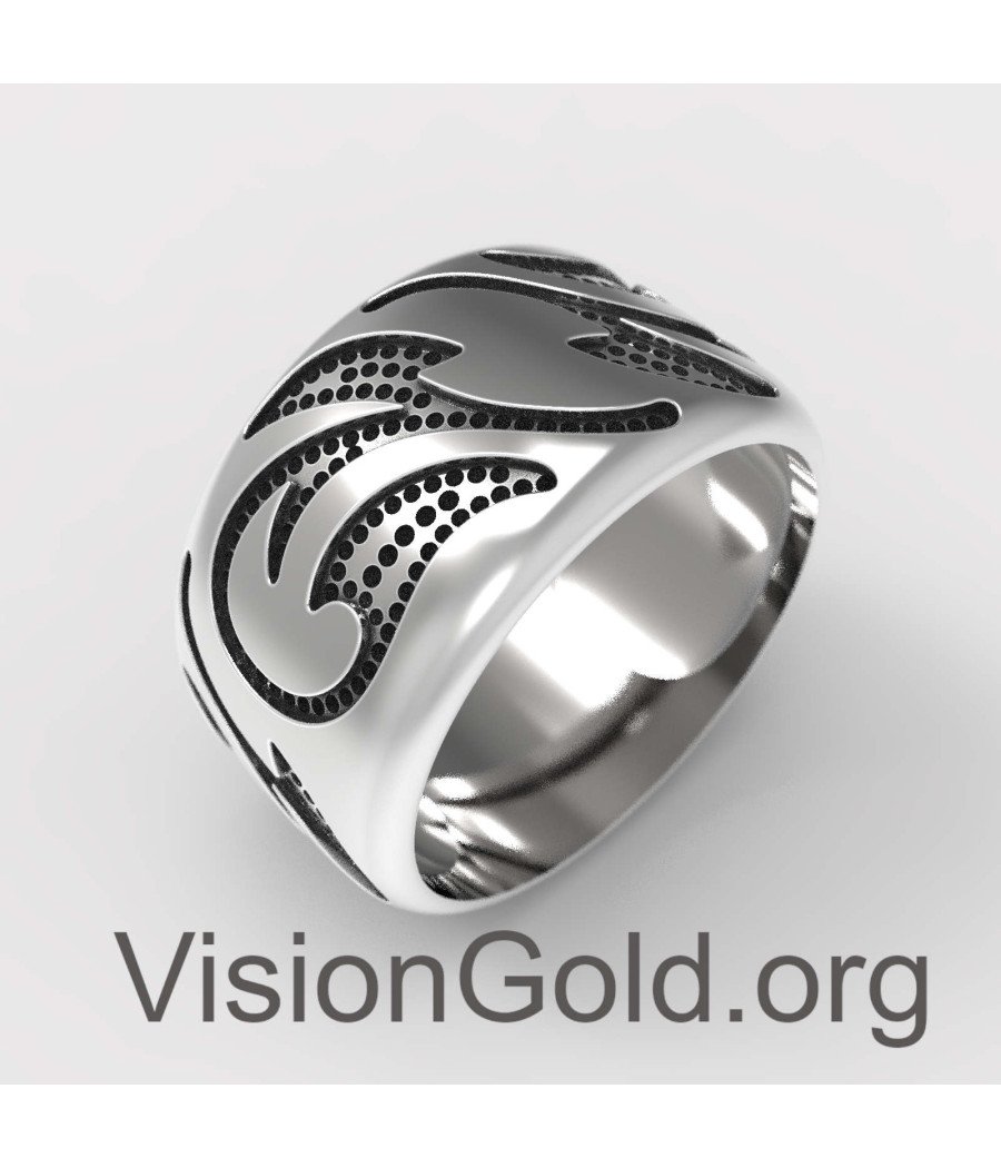 Мужское кольцо ручной работы из серебра 925 пробы с орнаментом в виде племенных тату