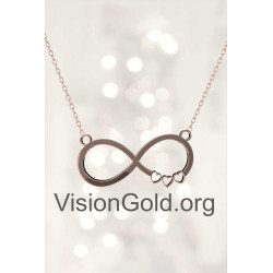 Εντυπωσιακό Ασημένιο Γυναικείο Κολιέ Άπειρο Με Καρδιές Σε Ροζ