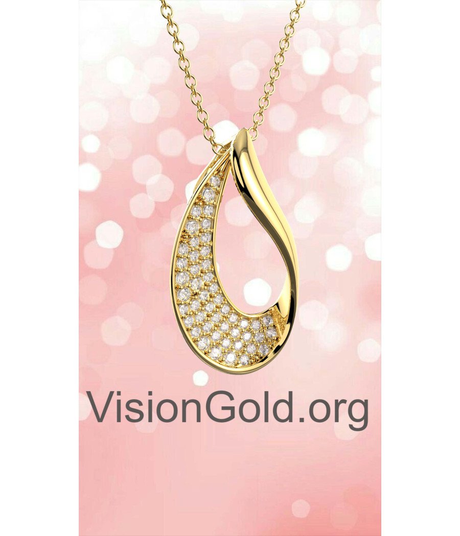 Χρυσό Γυναικείο Κολιέ Δάκρυ Με Ζιργκόν 0829K