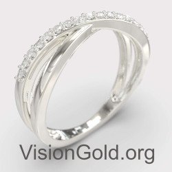 Γυναικείο Δαχτυλίδι Minimal Σε Ασημί Χρώμα Με Ζιργκόν Πέτρες