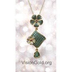 Μακρύ Χρυσό Κολιέ Λουλούδια 0622K