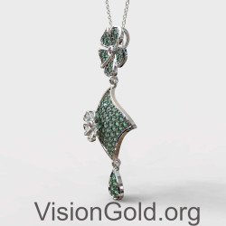 Λευκόχρυσο Μακρύ Κολιέ Λουλούδια 0622L