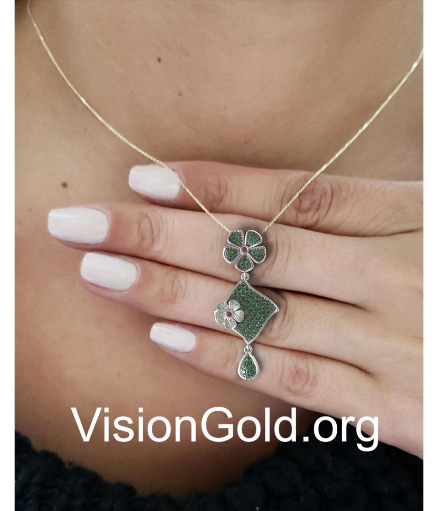 Λευκόχρυσο Μακρύ Κολιέ Λουλούδια 0622L