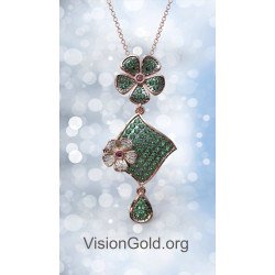 Μακρύ Κολιέ Λουλούδια Ροζ Χρυσό 0622R