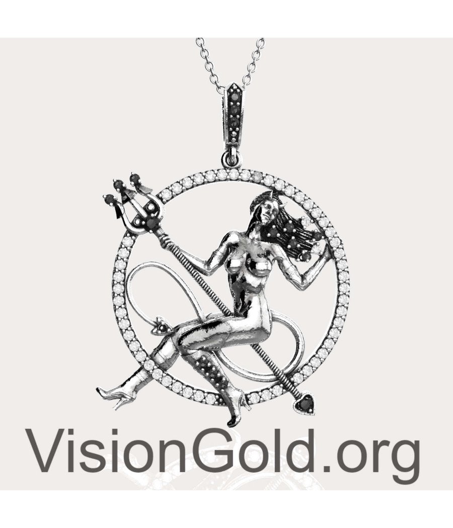 Λευκόχρυσο Ασημένιο Γυναικείο Κολιέ Με Σχέδιο Γυναίκα Διαβολάκι