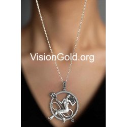 Silver Women's Necklace with Devil Woman Design 0628L