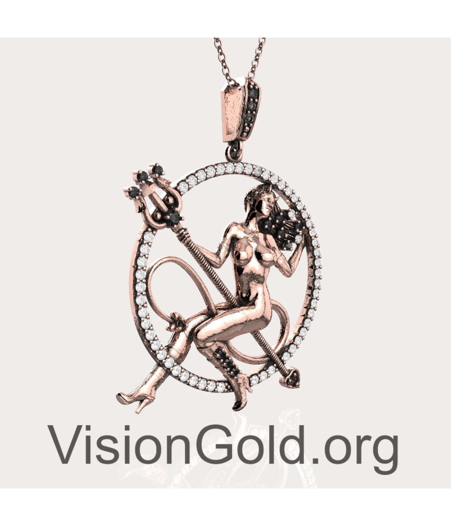 Silver Women's necklace Devil woman design in rose gold 0628R