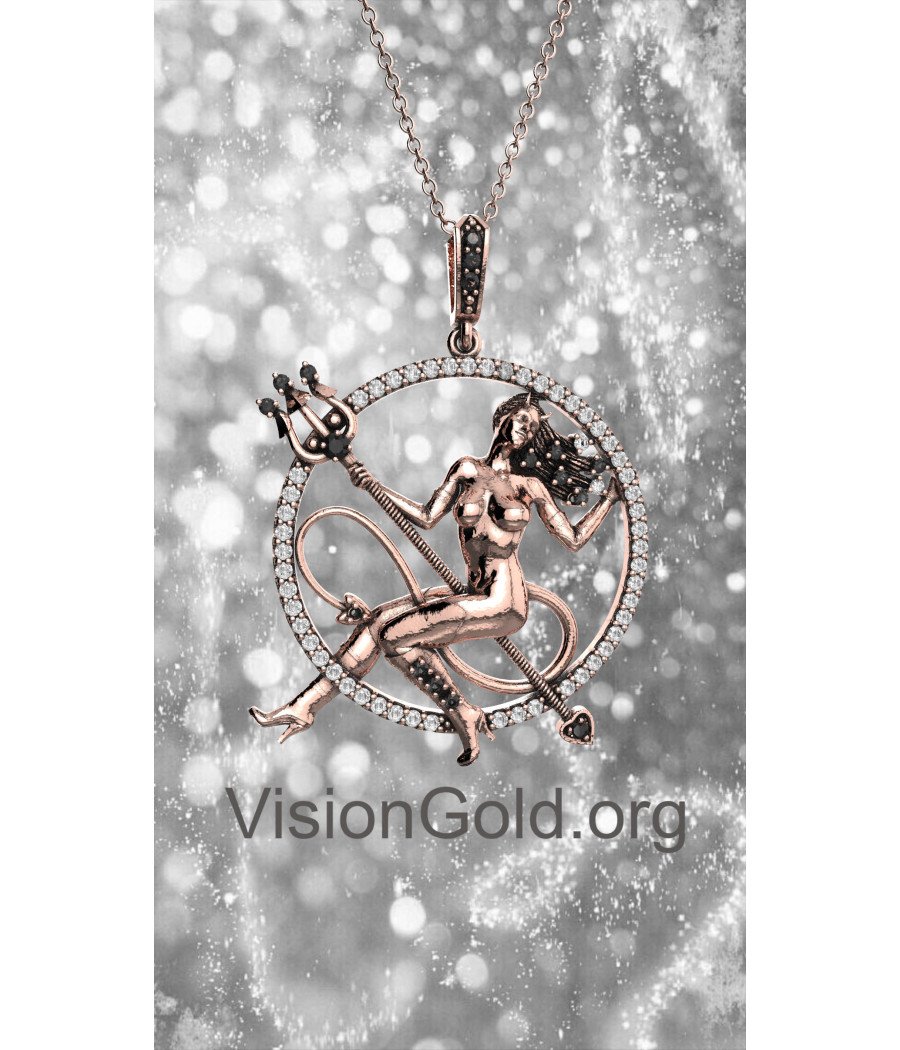 Silver Women's necklace Devil woman design in rose gold 0628R