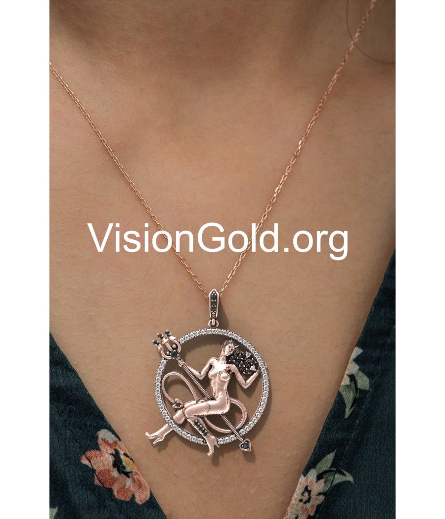 Silver Women's necklace Devil woman design in rose gold 0628R