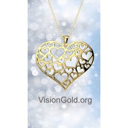 Μεγάλο Ασημένιο Εντυπωσιακό Γυναικείο Κολιέ Με Καρδιές 0774K