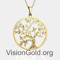 Silver Women's Necklace Tree Of Life In Yellow Gold 0771K