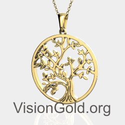 Silver Women's Necklace Tree Of Life In Yellow Gold 0771K