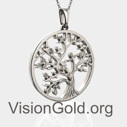 Λευκόχρυσο Ασημένιο Γυναικείο Κολιέ Δέντρο Της Ζωής 0771L