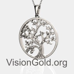 Λευκόχρυσο Ασημένιο Γυναικείο Κολιέ Δέντρο Της Ζωής 0771L