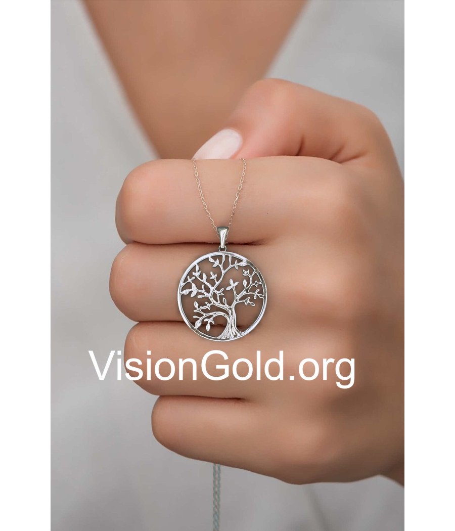 White Gold Silver Women's Necklace Tree Of Life 0771L