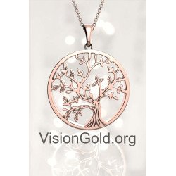 Silver Tree Of Life Necklace In Rose Gold 0771R