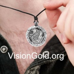 Collar de plata para hombre Búho con moneda griega antigua 0331