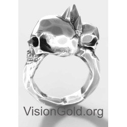 Anillo de calavera punk de plata esterlina oxidada para hombre