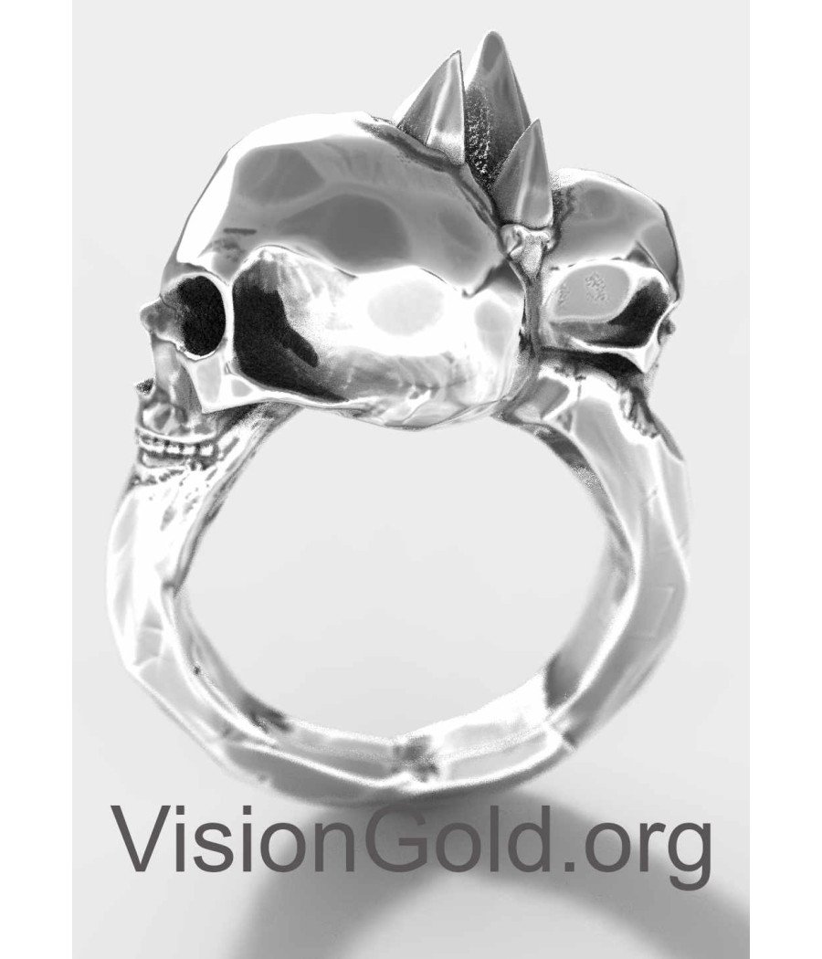 Anillo de calavera punk de plata esterlina oxidada para hombre