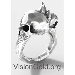 Anillo de calavera punk de plata esterlina oxidada para hombre