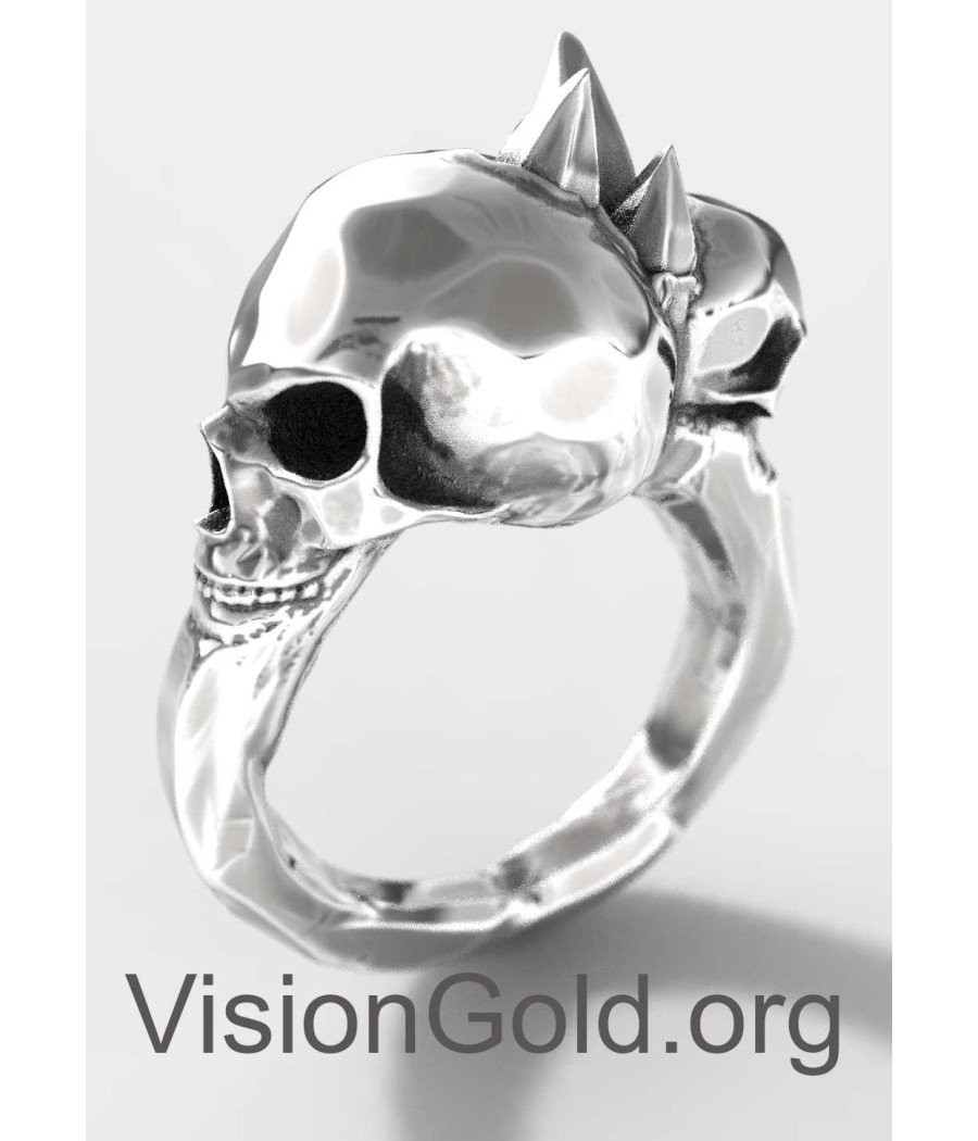 Anillo de calavera punk de plata esterlina oxidada para hombre