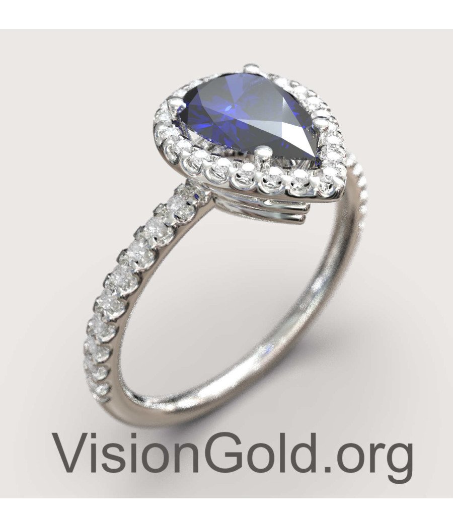 White Gold Pear Shaped Blue sapphire Engagement Ring 149MP