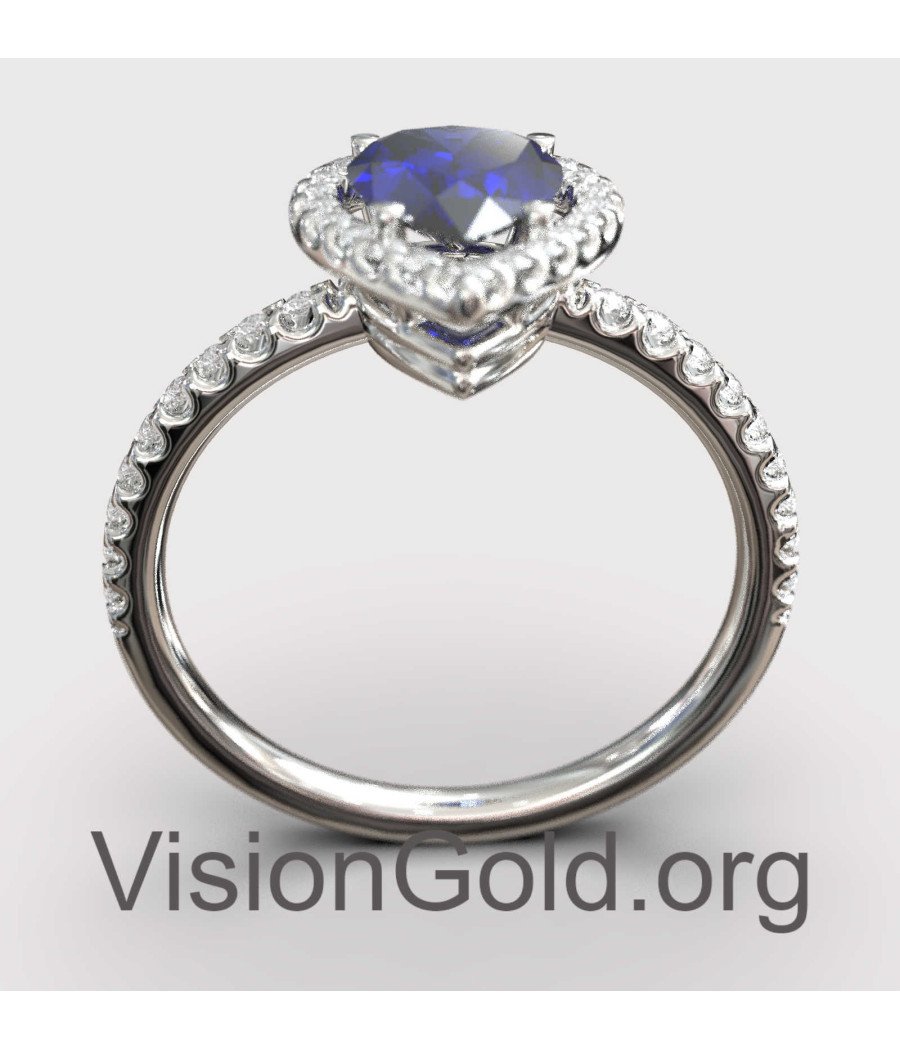 White Gold Pear Shaped Blue sapphire Engagement Ring 149MP