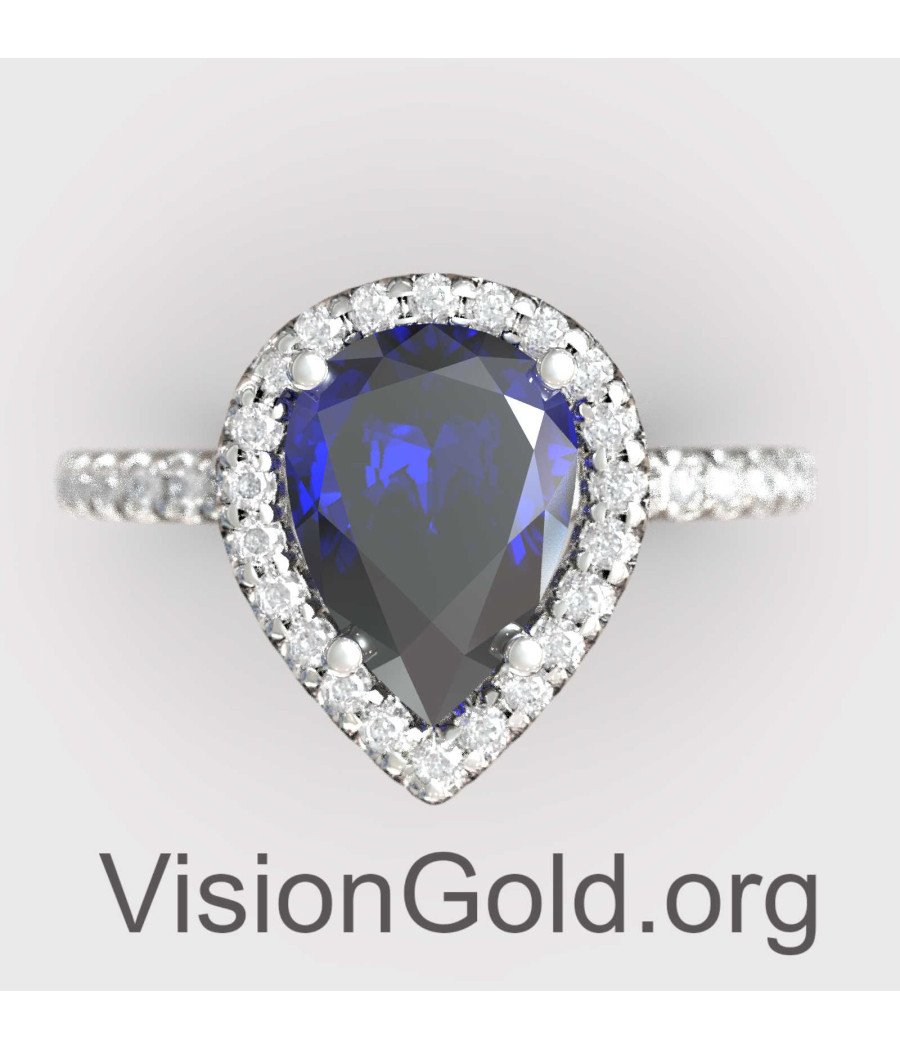 White Gold Pear Shaped Blue sapphire Engagement Ring 149MP